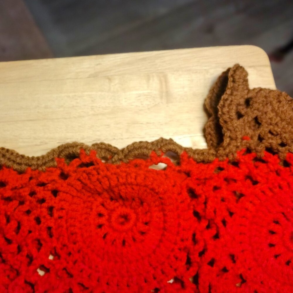 Red And Cinnamon Brown Circular Pattern Dress - image 5